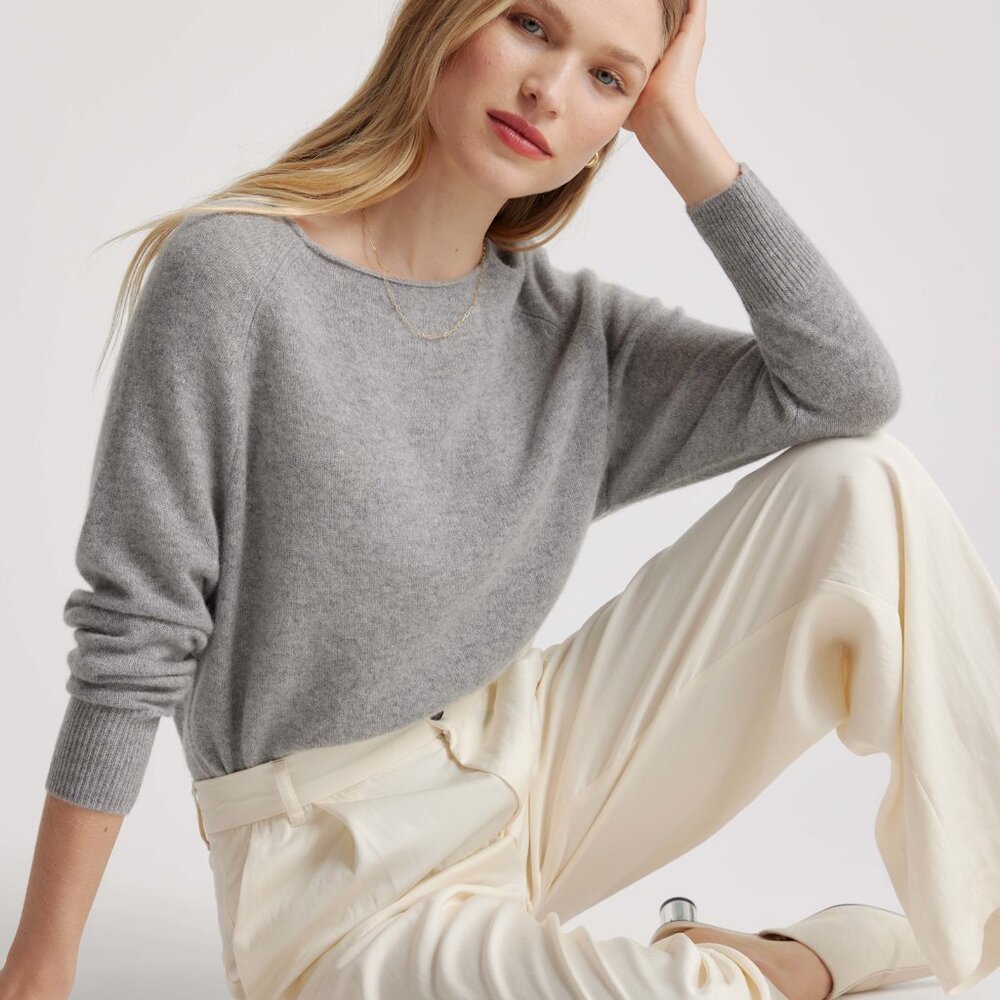 Mongolian Cashmere Boatneck Sweater - Heather Grey XS